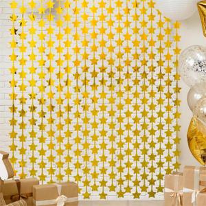 LOLStar 2 Pack Gold Stars Birthday Decorations 3.3X6.6 ft Golden Party Backdrop Foil Fringe Curtains for Bridal Baby Shower Wedding Anniversary Congrats Retirment Christmas Decors Photo Booth Props