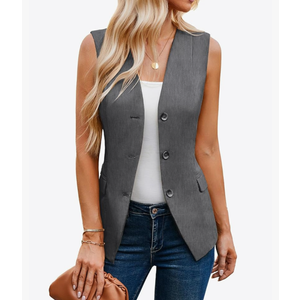 GRACE KARIN Women 2025 Button Down Sleeveless Vest Blazers Fully Lined Open Front Work Vest Tops Outwear Pocket, Size Medium