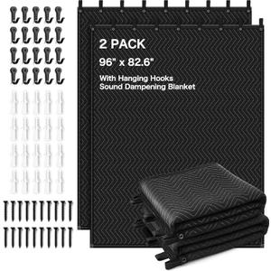 2 PCS Extra Large Sound Dampening Blanket,96"x 80" Sound Absorbing Studio Blanket Panel with Grommets for Wall Hanging,Noise Cancelling Studio Acoustic Curtain/Light Blocker/Soundproof Moving Blanket, 2 PACK