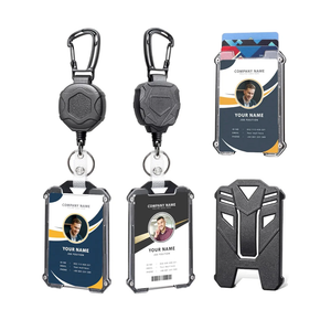 Badge Holder Retractable Clip Heavy Duty Carabiner Badge Reel Keychain with Lanyard ID Cards Holder Cool Tactical ID Holder
