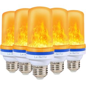 Smaller LED Flame Light Bulbs,4 Modes Flickering Halloween Light Bulbs for Outdoor Decoration with Gravity Sensor,E26 Base Fire Effect Light Bulb for Halloween Decor (Yellow-6Pack)