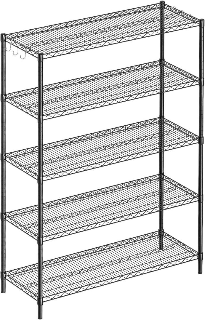 Guan River 5-Shelf Adjustable Metal Shelf Wire Shelving Unit Heavy Duty Storage Rack Display Shelf for Office,Kitchen,Bedroom,Bathroom,Laundry,Pantry Basement,Garage(Black,48" L x 18" W x 72" H)
