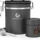 Coffee Gator Coffee Canister - 16oz and 4oz, Airtight Stainless Steel Kitchen Food Storage Container with Date Tracker, Scoop for Grounds Coffee Bar Accessories, Beans,Tea, Sugar, Flour - Gray