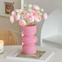Pastel Pink Glass Vase-7 Inch Elegant Colored Vases for Flowers, Bouquet, Unique Bubble Flower Vases for Centerpiece, Wedding Table, Desk, Decorative Vase for Home Decor, Living Room, Office