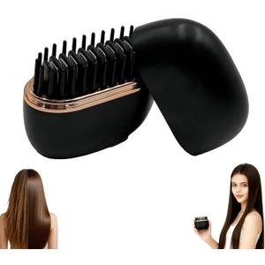 Glam brushs Mini Hair Straightener,3-Speed Temperature Control, Portable Electric Hair Straightener Brush 30s Heating,Rapid Heating & Anti Scald Shell, Cordless Straightening Comb for Travel(Black)