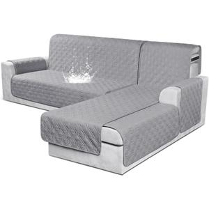 VANSOFY Sectional Couch Covers 100% Waterproof L Shaped Sofa Slipcover 3pcs Reversible Chaise Lounge Cover for Sectional Sofa Furniture Protector Cover for Pets Cat Dog(Small, Light Gray)