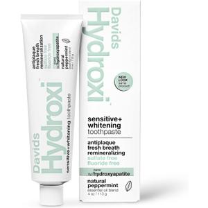 Davids Hydroxi Fluoride Free Nano Hydroxyapatite Toothpaste for Remineralizing, Sensitive Support, Whitening, Antiplaque, SLS Free, Natural Peppermint, 4oz, Made in USA