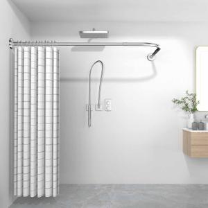 L Shaped Shower Curtain Rod - [29.5''-37.4''] x [29.5''-37.4''] Adjustable Corner Shower Curtain Rod, 304 Stainless 90 Degree Curved Curtain Rod for Bathroom Bathtub with 24 Ring Hooks