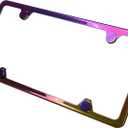 One Polish Mirror Neo Chrome T304 Stainless Steel Four Hole Slim License Plate Frame Holder Front Or Rear Bracket with Metal Screw Cap