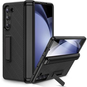 Ruky for Galaxy Z Fold 5 Case, with Magnetic Kickstand and Hinge Protection, Full Body Cases Built-in Screen Protector, PU Leather Phone Case for Samsung Galaxy Z Fold 5, Carbon Fiber