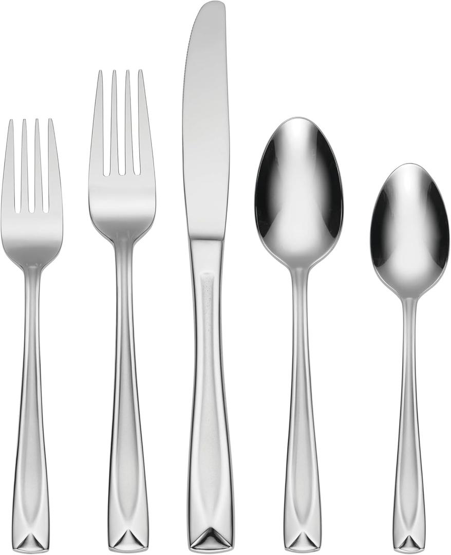 Oneida Silverware Set, Satin Lincoln 45-Piece Everyday Flatware Set, Service For 8, 18/0 Stainless Steel, Satin Finish, Knives Spoons And Forks Set, Dishwasher Safe, Home and Kitchen(Silver, 45 Piece)