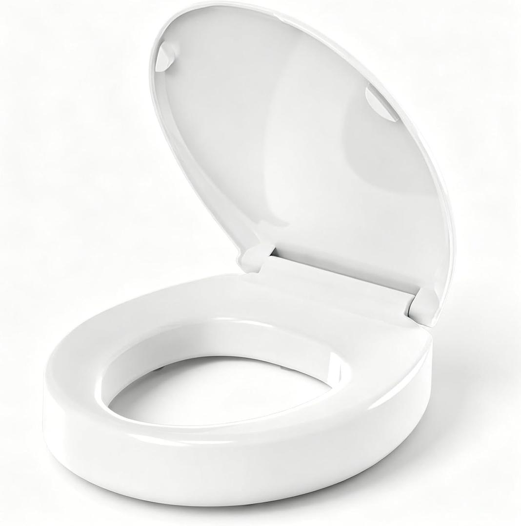 Huttdmel Round Raised Toilet Seat for Seniors, 2.8" Elevated Toilet Seat Riser, Soft Close, Quick Release, Non-Slip, Heavy Duty Bathroom Seat for Elderly, Disabled & Limited Mobility,White