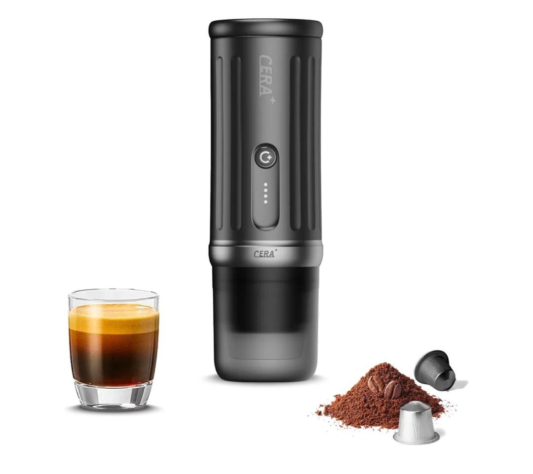 CERA+ Portable Coffee Maker Electric Espresso Machine, Self-Heating 8 Cups per Charge & 20 Bar Small Coffee Maker for Travel & RV, Single Serve Coffee Maker with USB-C Works with NS Capsules & Grounds