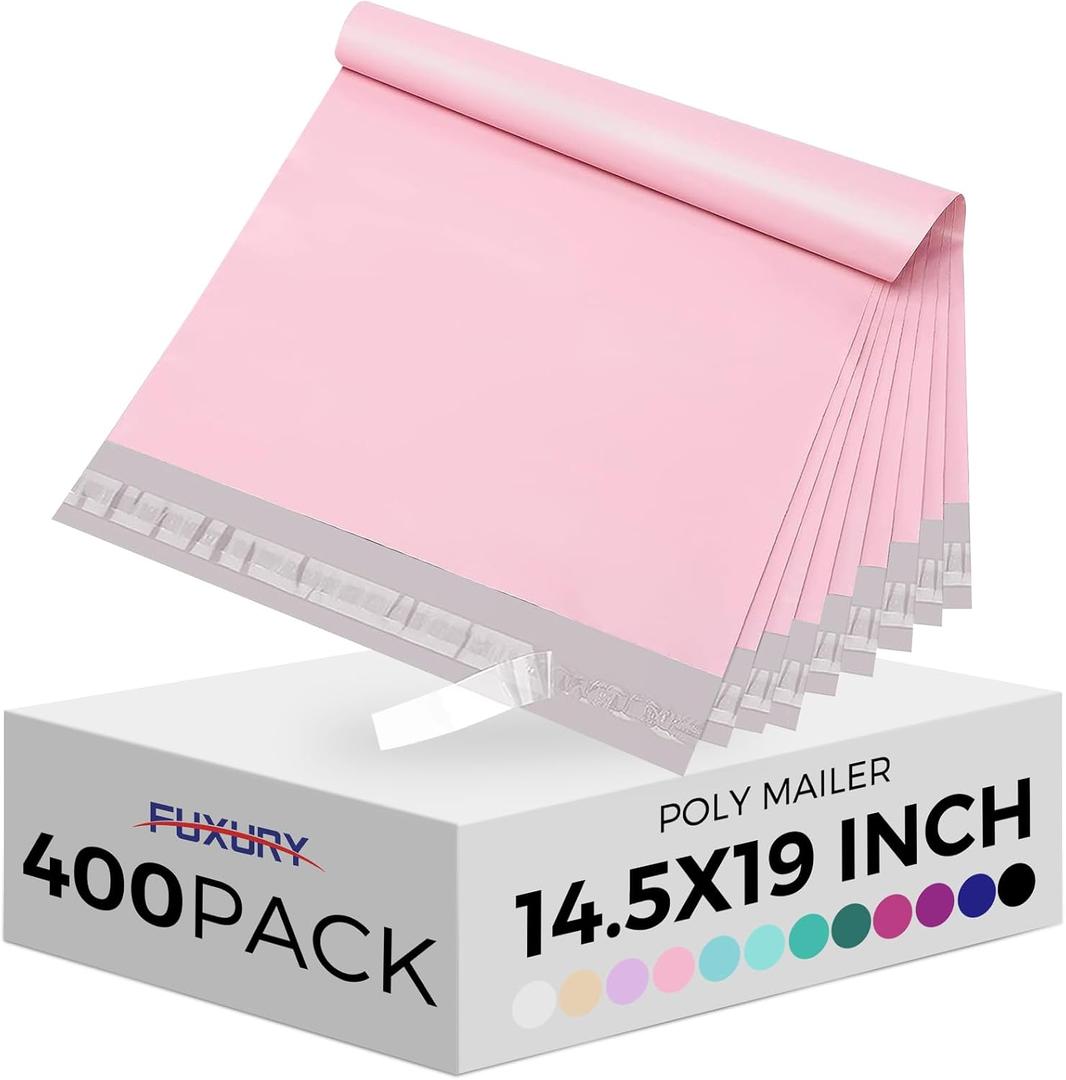 Fuxury Poly Mailers 14.5x19 Inch 400 Pack, Self Seal Large Shipping Bags for Clothes, Waterproof Mailing Envelopes, Tear-Resistant Packaging Bags for Small Business,Light Pink