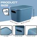 Hoolerry 8 Pieces Colorful Storage Bins with Lid, Plastic Storage Basket Organizing Container Stackable Box with Handle for Shelves Desktop Playroom Office(16.1 x 12.0 x 9.7 Inch,Blue)