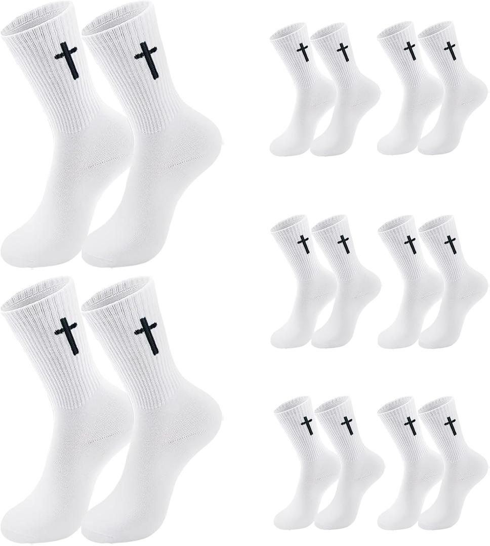 8 Pairs Christian Socks for Men Women,Faith Cross Socks as Gifts for Catholic Men and Pastor (White)