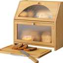 Bamboo Bread Box with Cutting Board, Double Layer Extra Large Bread Storage Bin with Door Panel for Kitchen Counter (Natural)