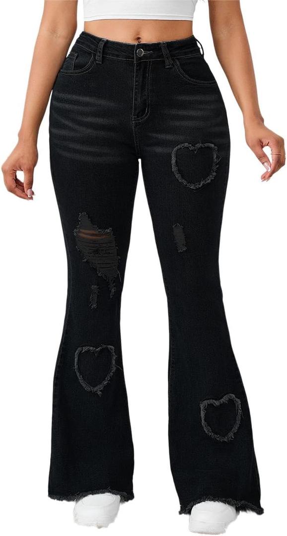 Bell Bottom Jeans for Women Stretchy Skinny Destroyed Ripped Hole Frayed High Waisted Jeans (X-Large, Black3022)
