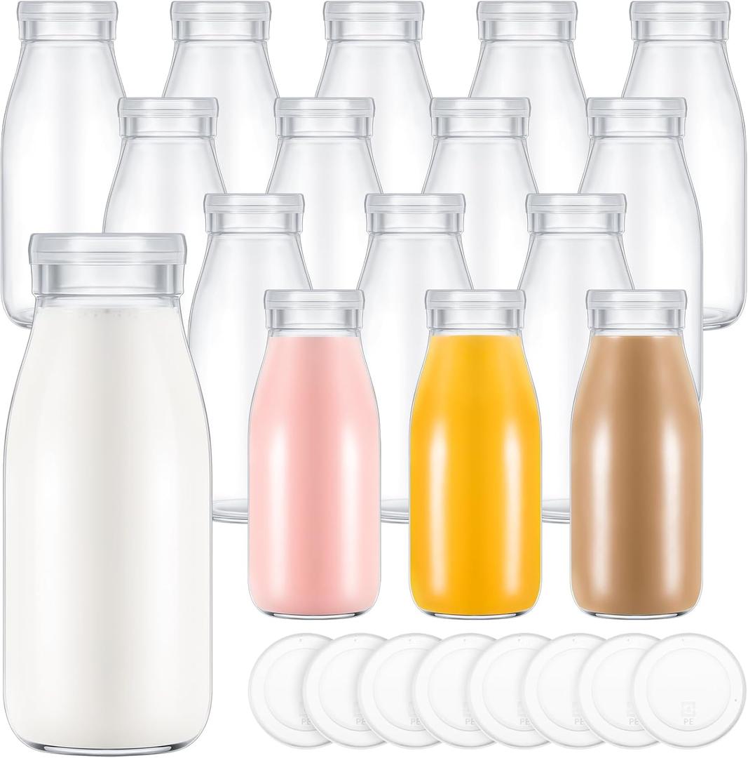 Zubebe 6 Pack 8 oz Glass Milk Bottles Clear Party Bottles with Lids Glass Juice Jars Reusable Small Milk Jars Vintage Breakfast Shake Containers for Holiday Family Party Favors