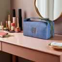 Fashion Makeup Bag for Women, Orange Red Canvas Make up Travel Bag, Hanging Cosmetic Bag Organizer for Wome