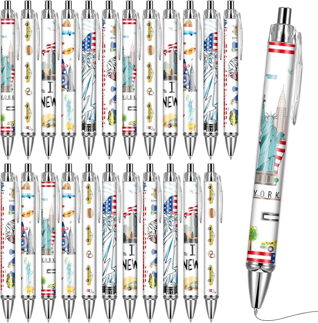 New York Ballpoint Pens - 24 Pcs NYC City Travel Souvenirs Retractable Black Gel Ink Ball Point Pen Gifts I Love NY Stickers from USA Writing Supplies Office Essentials for Nurse Assistants