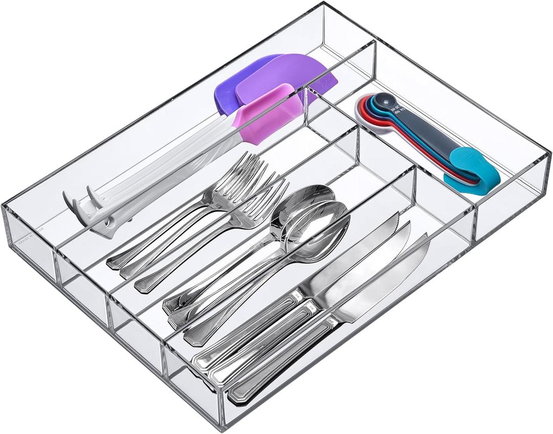 Amazing Abby - Felicia - Plastic Flatware Organizer, Compartmented Utensil Holder, Cutlery Tray for Drawer, Silverware Storage for Kitchen, Perfect Storage Solution for Home and Restaurant