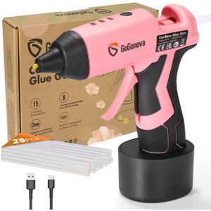 GoGonova Cordless Hot Glue Dispenser, 15s Fast Preheating 2Ah Cordless Hot Glue Dispenser with 25 Pcs Premium Mini Glue Dispenser Sticks, USB-C Battery Rechargeable Hot Glue Dispenser, Smart Power-Off, Pink
