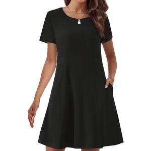 Womens Summer Dresses 2024 Casual Loose T-Shirt Short Sleeve Plus Size Flowy Sundresses with Pockets Black, 2XL