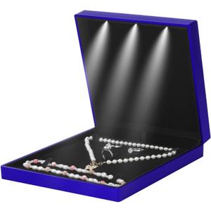 Large Velvet Jewelry Set Gift Box, Necklace Box With LED Light, Elegant Velvet Gift Box For Bracelet Necklace Earring Ring (Blue)