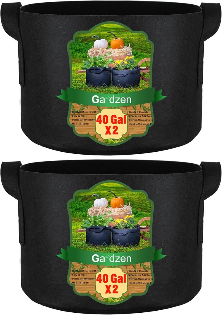 Gardzen 2-Pack 40 Gallon Grow Bags, Aeration Fabric Pots with Handles, Pot for Plants (40 Gallon Bags)