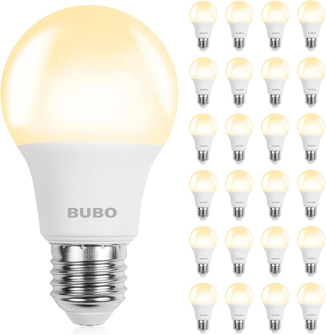 BUBO A19 LED Light Bulbs, 60 Watt Equivalent LED Bulbs, Soft White 2700K, 800 Lumens, E26 Standard Base, Non-Dimmable, 8W Soft White LED Bulbs for Bedroom Living Room Home Office, 24 Pack