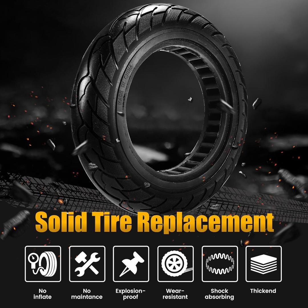 2-pack 10x2.125 Solid Tire,10 inch Shock Non-Pneumatic Scooter wheels,10x2.125 Explosion-Proof Tubeless Tyre Front/Rear Tire Replacement Wheel For Electric Scooter Accessories