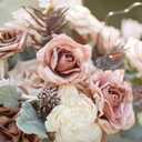 Ling's moment Fake Flowers Box, Faux Artificial Greenery Stems Foam Roses Silk Peonies Fabic Flower for Centerpieces Bouquet Wedding Vase Decorations, Dusty Rose & Cream & Flocked Leaves, Grand Combo