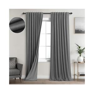 KOUFALL Charocal Dark Grey Linen Blackout Curtains for Bedroom Living Room, Textured Black Out Curtains Drapes 84 Inches Long, 2 Panels Set
