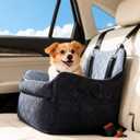 Dog Car Seat for Small Dogs, Elevated Pet Booster Seat with Safety Leash & Anti-Slip Base, Washable Dog Car Bed Travel Seat for Small Pets up to 30 lbs, Black & Gray