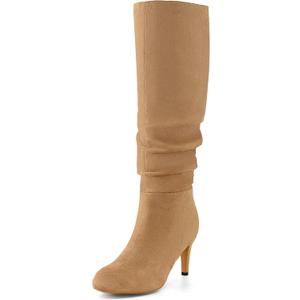 Shoe'N Tale Knee High Suede Slouch Boots for Women Fashion Round Toe with high heeled Kitten Heel for Elegant Versatile Wear (8)