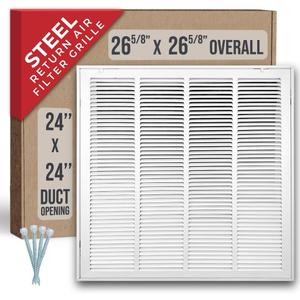 Fits 24x24 Duct Opening | Steel Return Air Filter Grille by Handua [Removable Door] for 1-inch Filters | Vent Cover Grill | White | HVAC Cold Air Intake Grille | Out Dim: 26 5/8"W X 26 5/8"H
