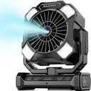 Portable Misting Fan, Camping Fans with Remote, 24000mAh Rechargeable Battery Cooling Fan for Outdoors Patios, Rechargeable Fans 270 Adjustable, Hanging & Lighting for Outdoor Indoor cooling (Black)