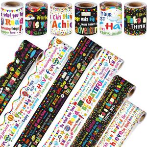 Tenceur 98.5 ft Motivational Bulletin Board Borders Classroom Decoration 6 Rolls Classroom Borders Set Scalloped Bulletin Board Trim for Back to School Office Home Chalkboard Wall
