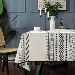 Colorigan Cotton Linen Rectangle Tablecloth Boho Design Table Cloth Farmhouse Decor Oblong Tablecloth Wrinkle Free Indoor Outdoor Table Cover for Party, Picnic, Kitchen and Dining Room,6-8 Seats (86" x 55" (Rectangular), Cream Linen With Black Tassel)