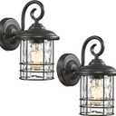 Emliviar 2 Pack Outdoor Wall Lighting Fixtures, 10" Exterior Carriage Lights with Water Ripple Glass, Die-Cast Aluminum in Black Finish, OS-1803CW1-WG