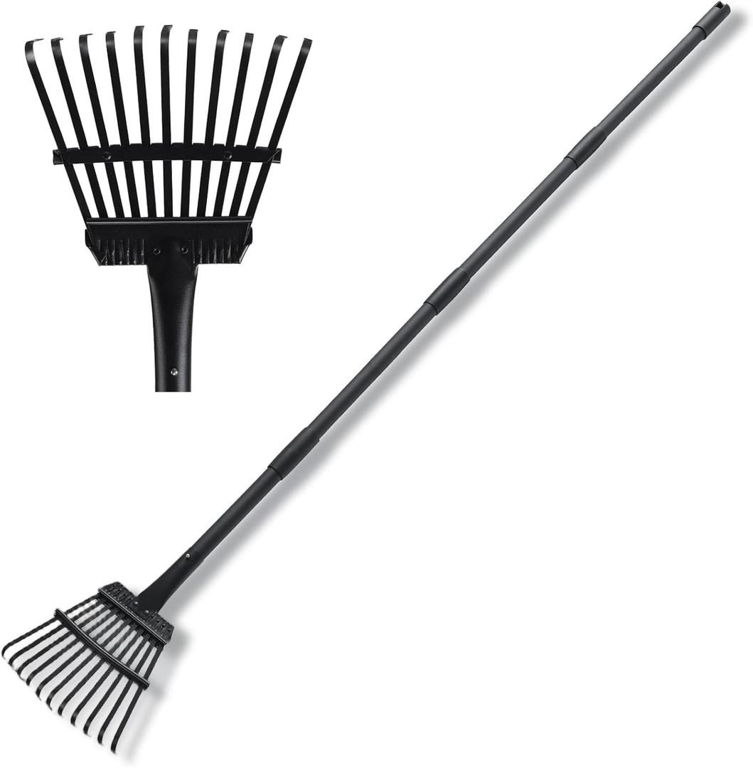 Small Rakes for Garden Beds,11 Tines Heavy Duty Metal Yard Hand Rake with 63in Adjustable Handle,Ideal Gardening Rakes for Gathering Leaves,Shrub,Dog Poop,Garden Flower Beds