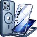 Miracase Magnetic Glass for iPhone 13 Pro Case,Compatible with MagSafe,Full-Body Bumper with Shockproof Military-Grade,Built-in 9H Tempered Glass Screen Protector for iPhone 13 Pro,Dark Blue