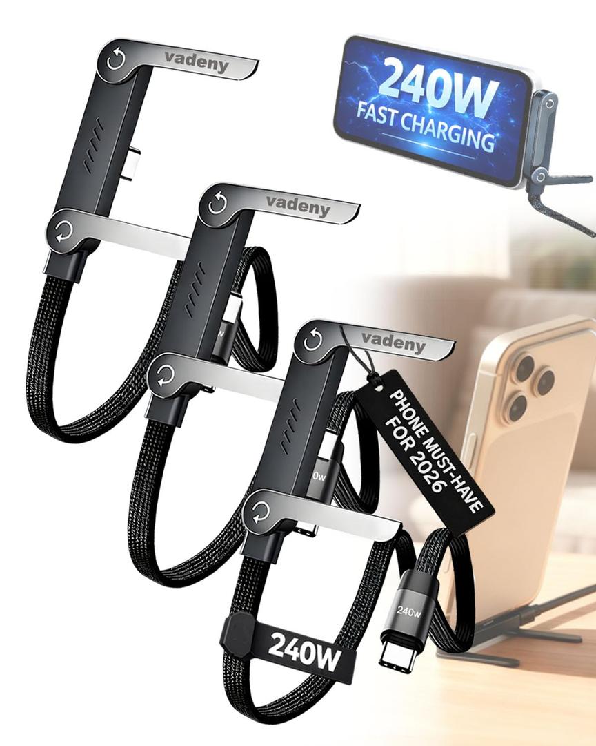 240w Stand Data Cable,Flat Phone Charger,Invisible Stand Type C Charger,USB C Fast Charging Sideways Charge Cord for iPhone,Samsung,Android,Built in Holder,Braided Foldable 90 Degree Right Angle,5ft