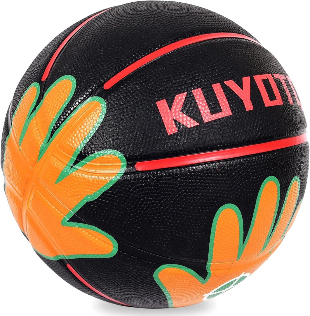 KUYOTQ Size 5/6 Basketball 27.5"/28.5" for Kids Youth Womens with Visual Hand Print Guide, for Shooting Practice, Correct Shooting Form and Improve Accuracy, Essential Basketball Training (Black,orange Premium Rubber)