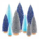 Leyndo 9 Pcs Pink Classic Artificial Mini Christmas Tree Sisal Bottle Brush Trees with Wood Base Christmas Pine Trees for Autumn Winter Holiday Home Kitchen Party Decor