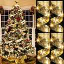 Geosar 4 Pcs 65.62 ft Christmas Tree Fairy Ribbon Lights Lighted Ribbon Garland for Christmas Tree Xmas Decorations for Indoor Outdoor Party Decorations, Warm White(Gold)