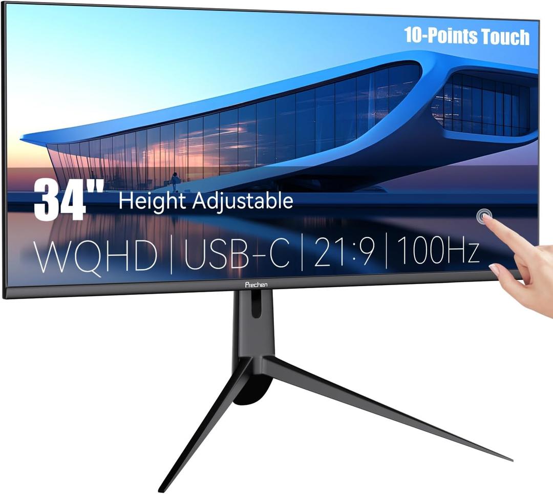 34 Inch 4K Touch Monitor, 100Hz WQHD 3440x1440 Desktop Monitor 10-Point Touchscreen, HDMI & DP & Type-C, HDR 400, Height-Adjustable & Rotatable Stand VESA Mountable External Touch Screen for PC