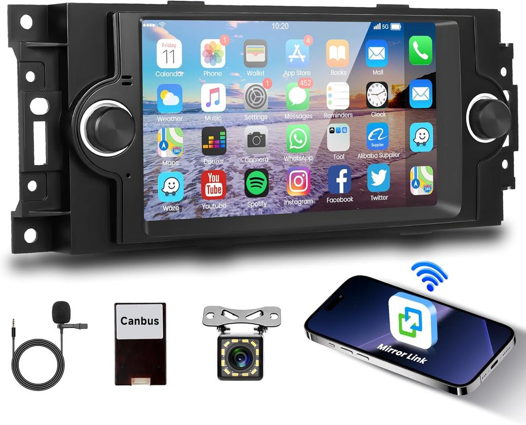 Android Car Radio Stereo for Jeep Wrangler JK Dodge RAM Chrysler 300C Chevrolet Compass Commander Patriot, 6.2 Inch Touchscreen with Mirror Link WiFi GPS Bluetooth FM RDS EQ Rear Camera SWC USB