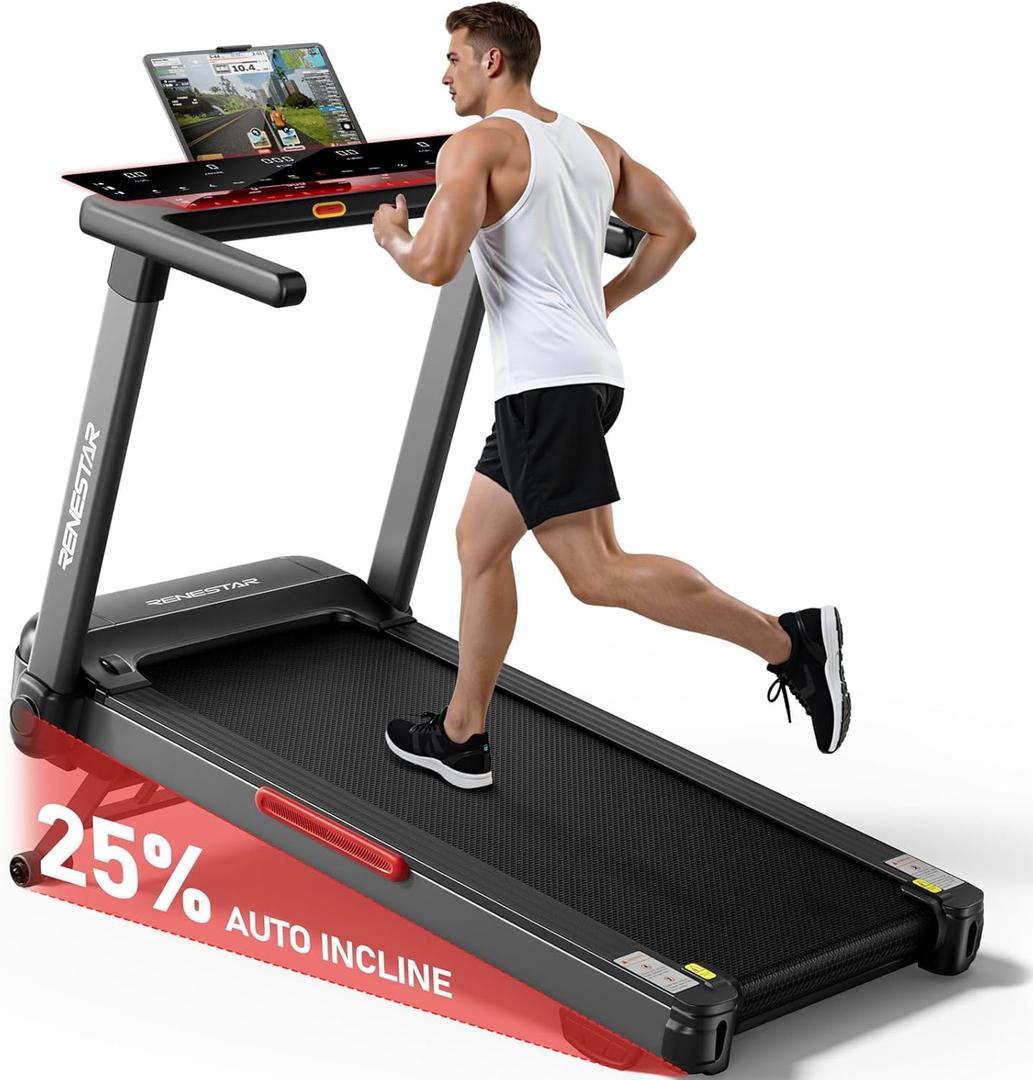 Renestar Treadmill for Home with 25% Auto Incline - 8.5MPH Max Speed, Extra Large LED Touchscreen, 300LBS Capacity, Bluetooth Speaker, 3.5HP Home Office Treadmills for Running Jogging Walking (Black)